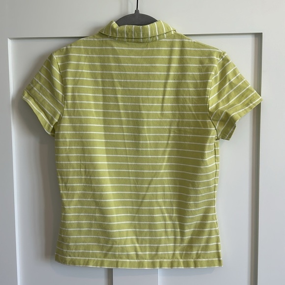 St. John's Bay Women's S Zip Neck Polo Tee Shirt Lime Green White Stripe Preppy - Picture 8 of 15